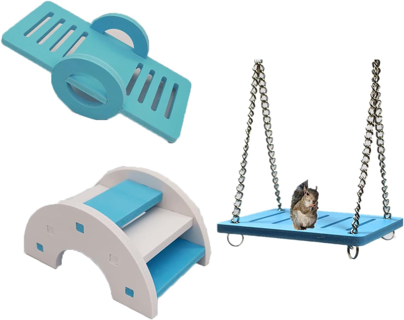 Hamster Toy, Set of 3 Hamster Accessories Set Rocker Swing Rainbow Bridge DIY Hamster Toys Training Toy Cage Decor Exercise Toy for Hamsters Rats Gerbils Small Animals image number 5