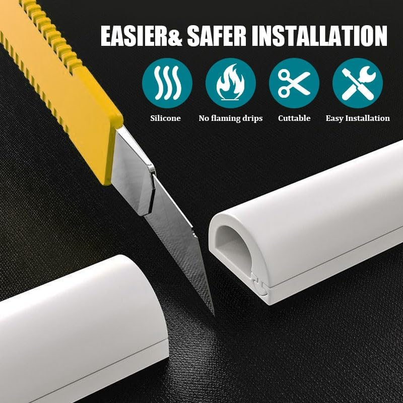 1M White Silicone Cable Trunking - Soft Cable Raceway Cover for Wall & Desk, Cord Hider Organiser for Tv/Home/Office, Wire Management System for Extension Cords & Electronics image number 5