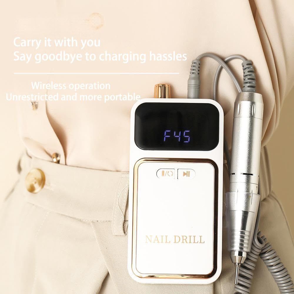 Portable Nail Drill Machine, 45000 RPM High - Speed Electric Nail File with 45 Adjustable Speeds, Rechargeable & Wireless, Low Noise for Manicure Pedicure Polishing Shaping
