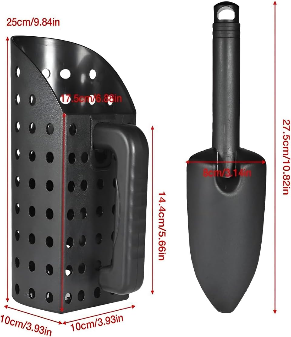 AIMALL Metal Detector Sand Scoop and Shovel Set &ndash; Heavy-Duty Plastic Beach Sand Sifter Tool with Detachable Handle, Ergonomic Grip, 10.82In Shovel, 9.84In Scoop image number 6