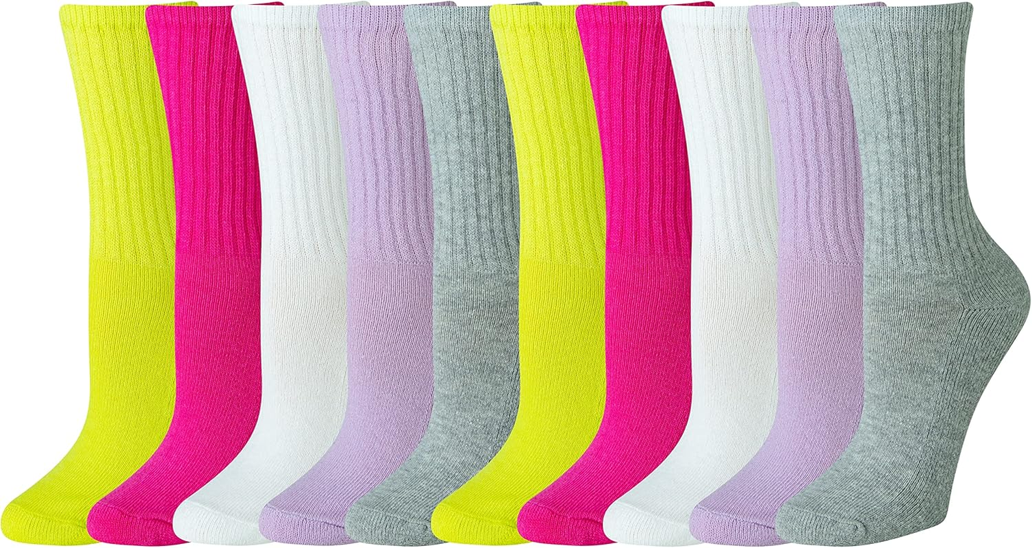 Amazon Essentials Women'S Cotton Lightly Cushioned Crew Socks, 10 Pairs