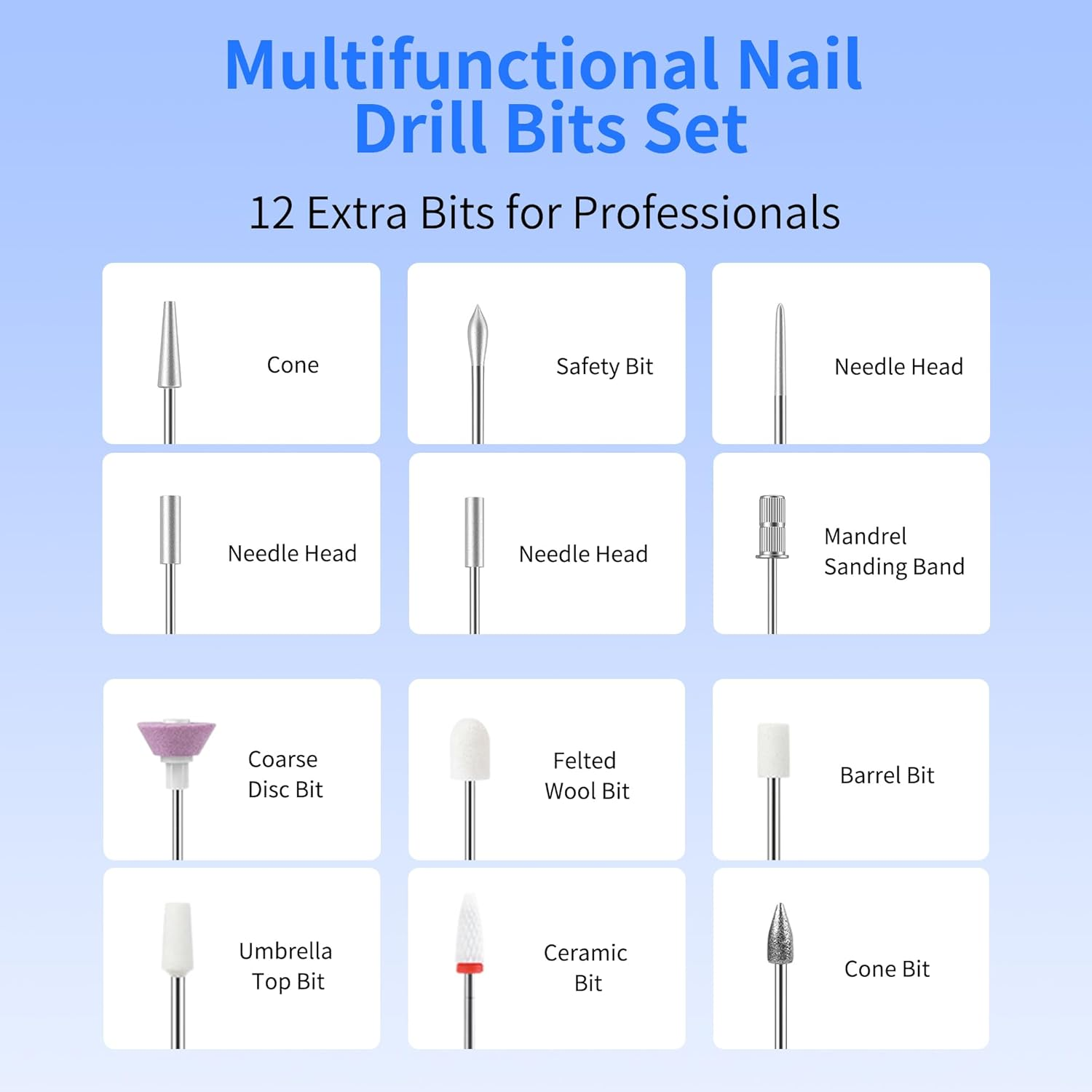 Xunmotoryao Hes Nail File Set 11 in 1 Rechargeable Manicure Pedicure with 3 Speed LED Lighting for Acrylic Gel Nails (Pink) image number 3