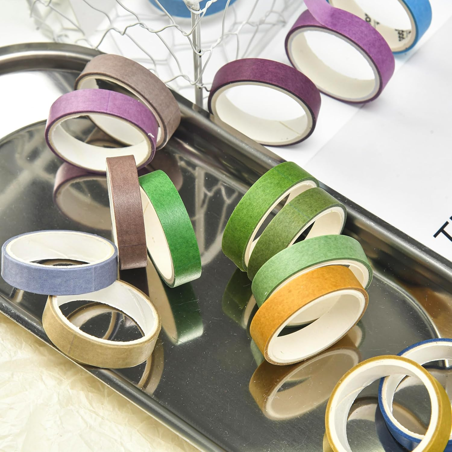 48 Rolls Solid Colors Washi Tape Pack Pastel Colored Arts Adhesive Tapes Basic Decorative Masking Tape Sets for Craft, Kids, Scrapbook, DIY, Gift Wrapping (Cool) image number 5