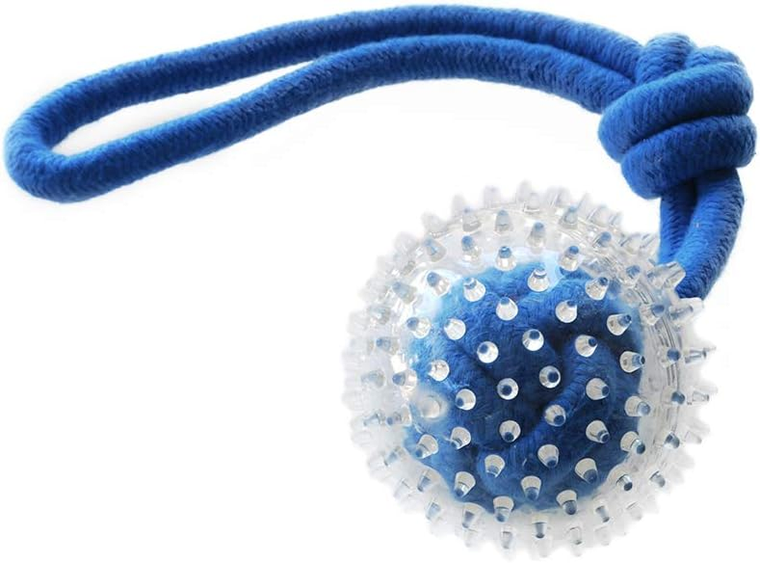Spiky Ball Tug Rope Dog Toy, Blue - Training Ball on Rope, Dog Teething Toy, Durable Chew Balls, Spiky Ball, Rubber Chew Toys, Aids Dogs Dental Health