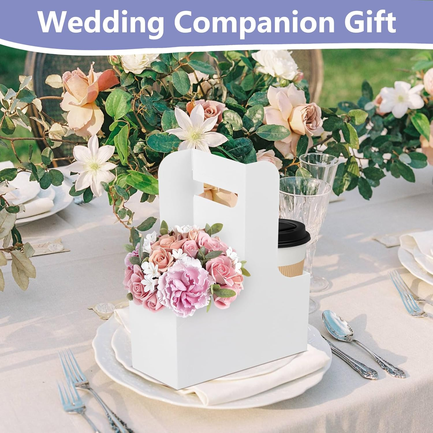 PEKGLOW 50Pcs 2 Cup Drink Carrier with Handle Kraft Paper Drink Carrier Drink Holder Disposable Paperboard Cup Holder Coffee Carrier Take Out Cup Carriers for Food Delivery Service Drink (White) image number 4