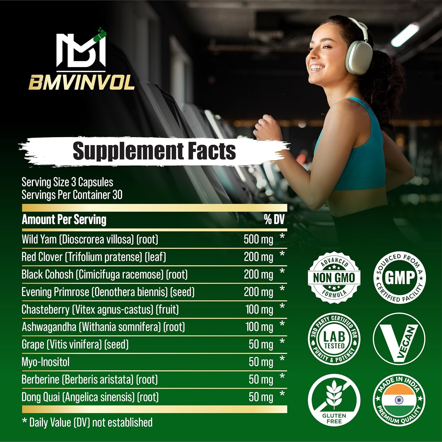 Wild Yam Supplement | Red Clover, Black Cohosh, Evening Primrose, Berberine, Myo-Inositol - Hormone Balance for Women [ 90 Capsules] image number 6