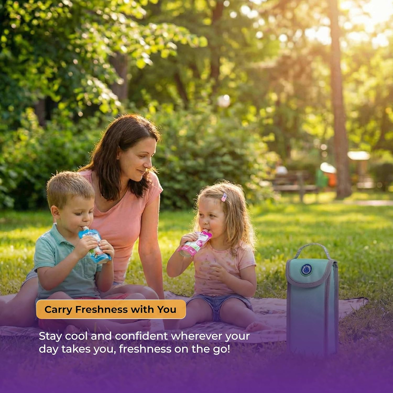 COOLPOD Freezable Kids Yogurt Squeeze Pouch Cooler &ndash; 9.5X4X20 Cm Mini Insulated Pouch Keeps Snacks Fresh up to 8 Hours - Reusable&ndash; Ideal for School, Travel & Picnics (Sage)