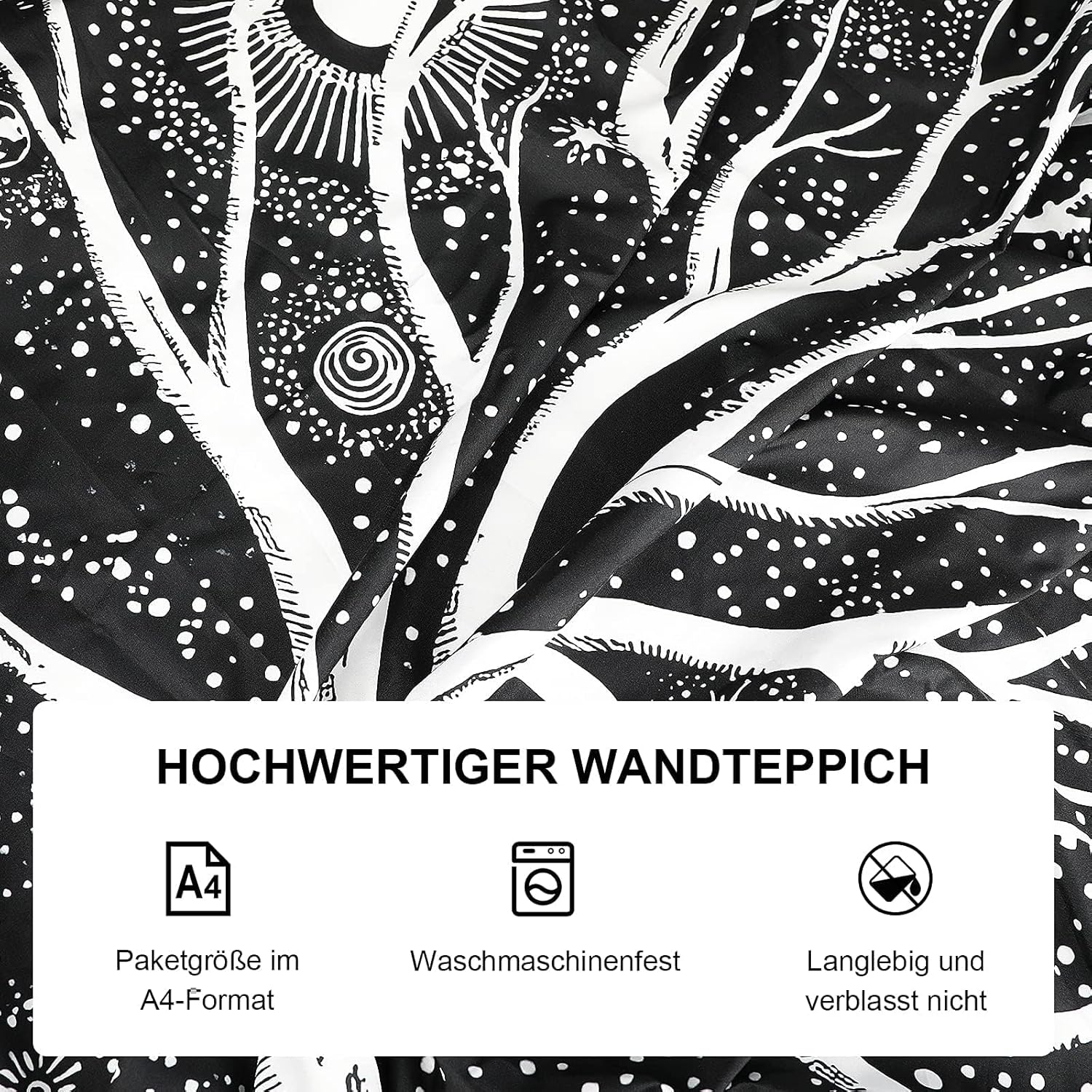 Tapestry Wall Hanging, Black and White Tree of Life Tapestries Moon Phases Tapestry for Living Room Bedspread Room Bedroom (L/150 X 200 Cm) image number 3