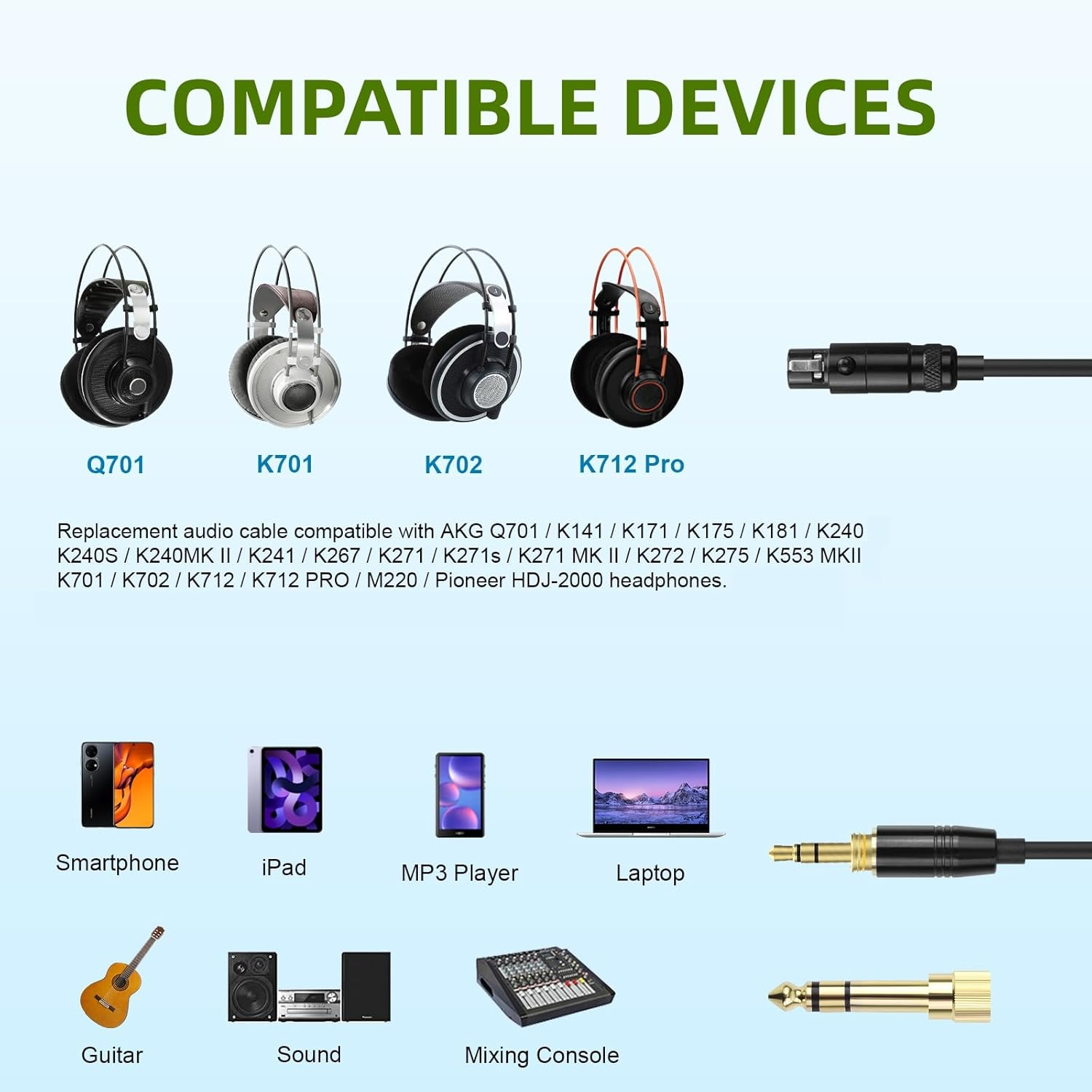 Replacement Coiled Audio Cord MINI XLR 3 Pin to 3.5 & 6.35Mm Wire Compatible with AKG K712 K701 K702 K271 K272 K275 K240 K241 K267 K141 K171 K175 K181 M220 and Pioneer HDJ-2000 Headphones (5~10Ft) image number 4