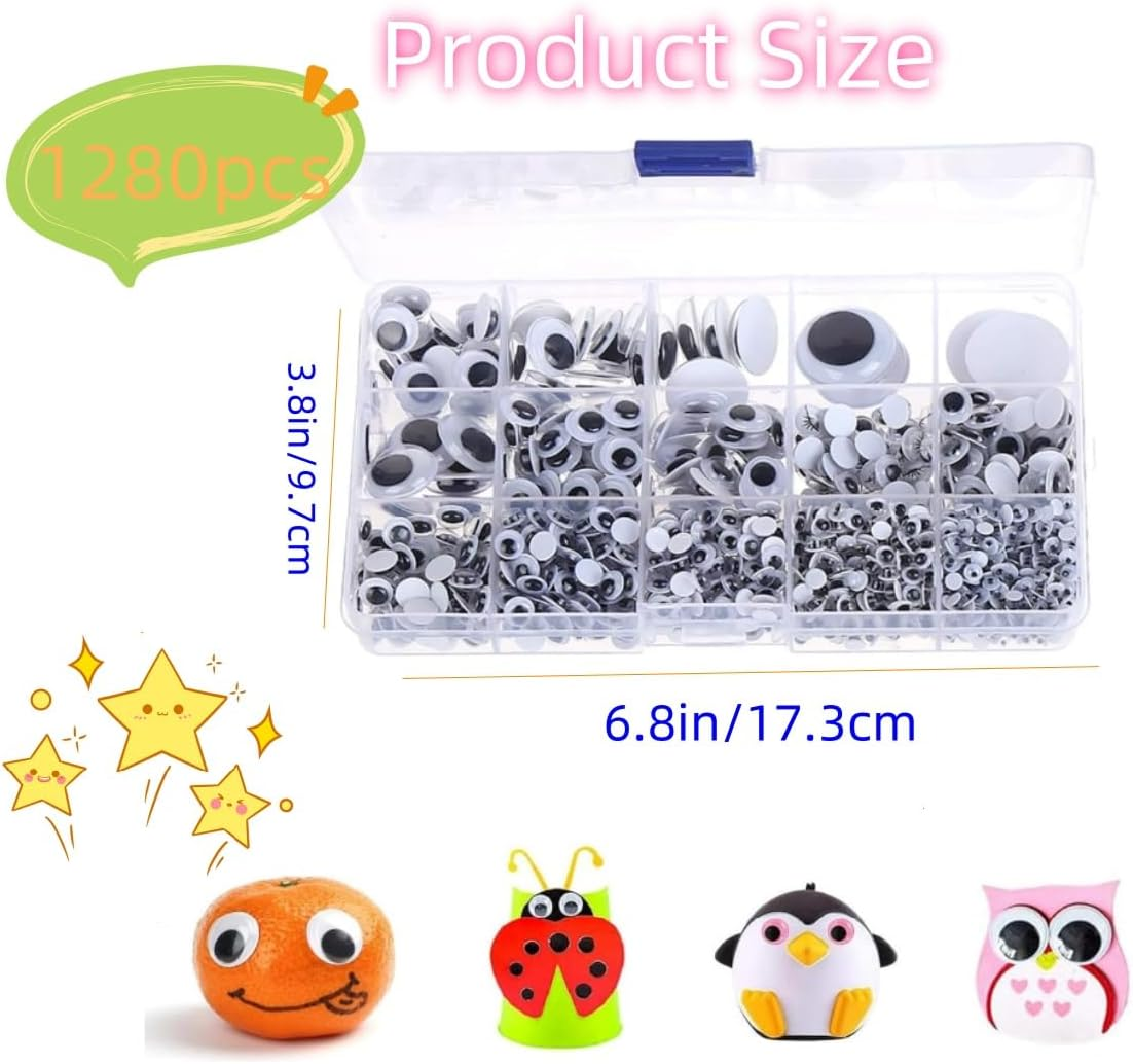 1280Pcs Wiggle Googly Eyes,Doll Wiggle Eyes Self Sticking Doll Puppet Eyeball DIY Decoration Craft Lifelike Vivid Googly Eyes Replacement image number 5