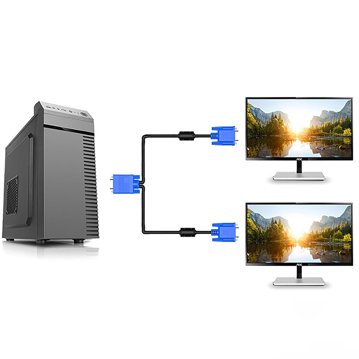 Tunghey VGA Splitter Cable Dual Monitor Y Adapter Video Cord 1 Male to 2 Male Screen Duplication Support 1080P Full HD for Projectors, Hdtvs, Monitors 1.8M image number 1