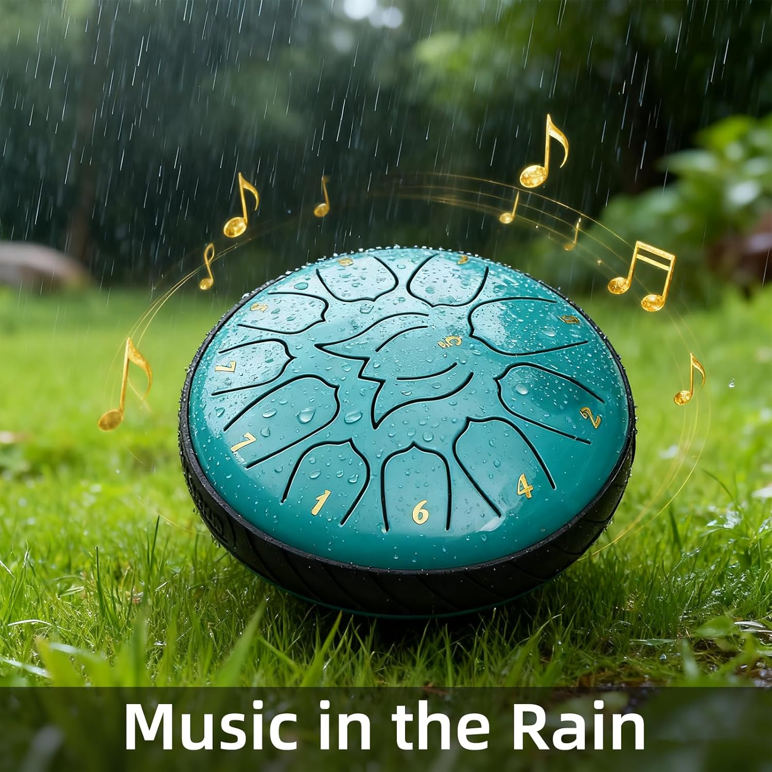 Yazoni Rain Drums 6 Inch 11 Notes - Steel Tongue Drum with Music Book, Hand Drum Mallets, Finger Picks and Carrybag, Rain Chime for Adults Entertainment, Musical Education, Yoga, outside the Garden image number 2