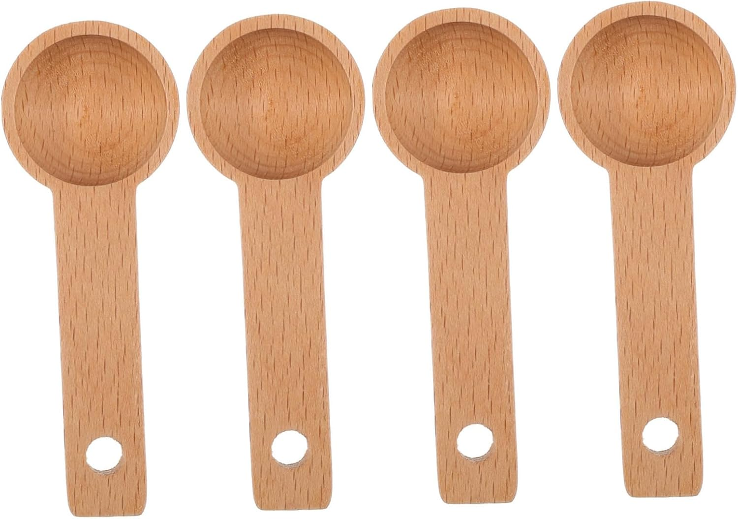 PHENOFICE 4Pcs Wooden Coffee Scoop Measuring Spoons for Jars Sturdy Beech Wood Coffee Beans Tea Milk Powder Baking Scoops Accurate Small Kitchen Tools for Espresso Preparation