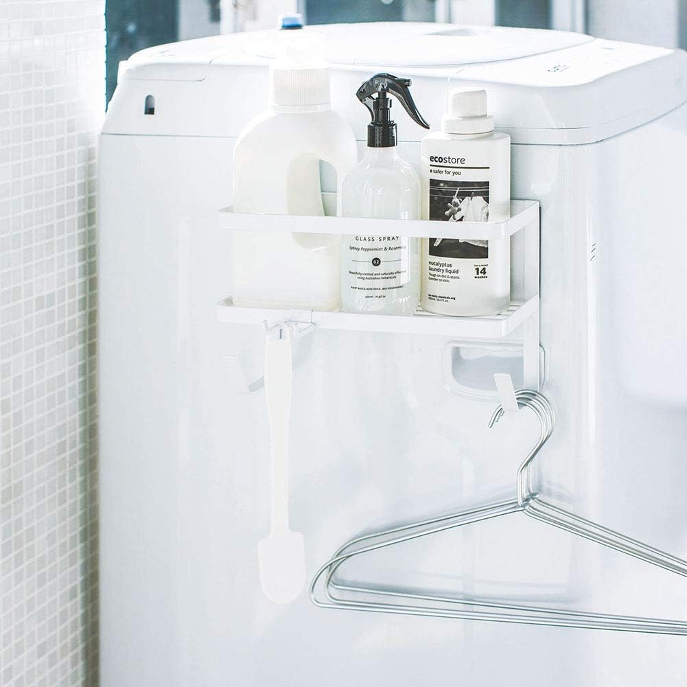 Yamazaki Industry 4768 Magnetic Rack with Hose Holder, White, Approx. W 11.0 X D 4.7 X H 7.3 Inches (28 X 12 X 18.5 Cm), Tower, Can Store Water Supply Hoses, Laundry Side Rack