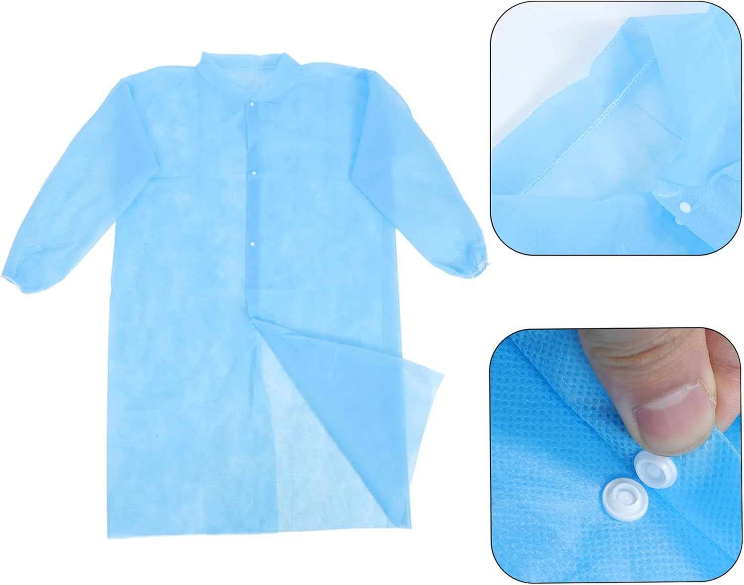 SOLUSTRE 10Pcs Disposable Lab Coats Non-Woven Breathable Work Clothes with Buttons Lightweight Protective Suits for Men and Women Workplace Use image number 4
