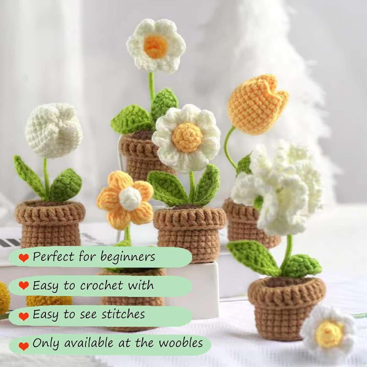 ZIENVE Crochet Kit for Beginners: Potted Plants Flowers, Easy Crocheting Starter Kit with Step-By-Step Instructions and Video Tutorials for Adults - Sunflower image number 3