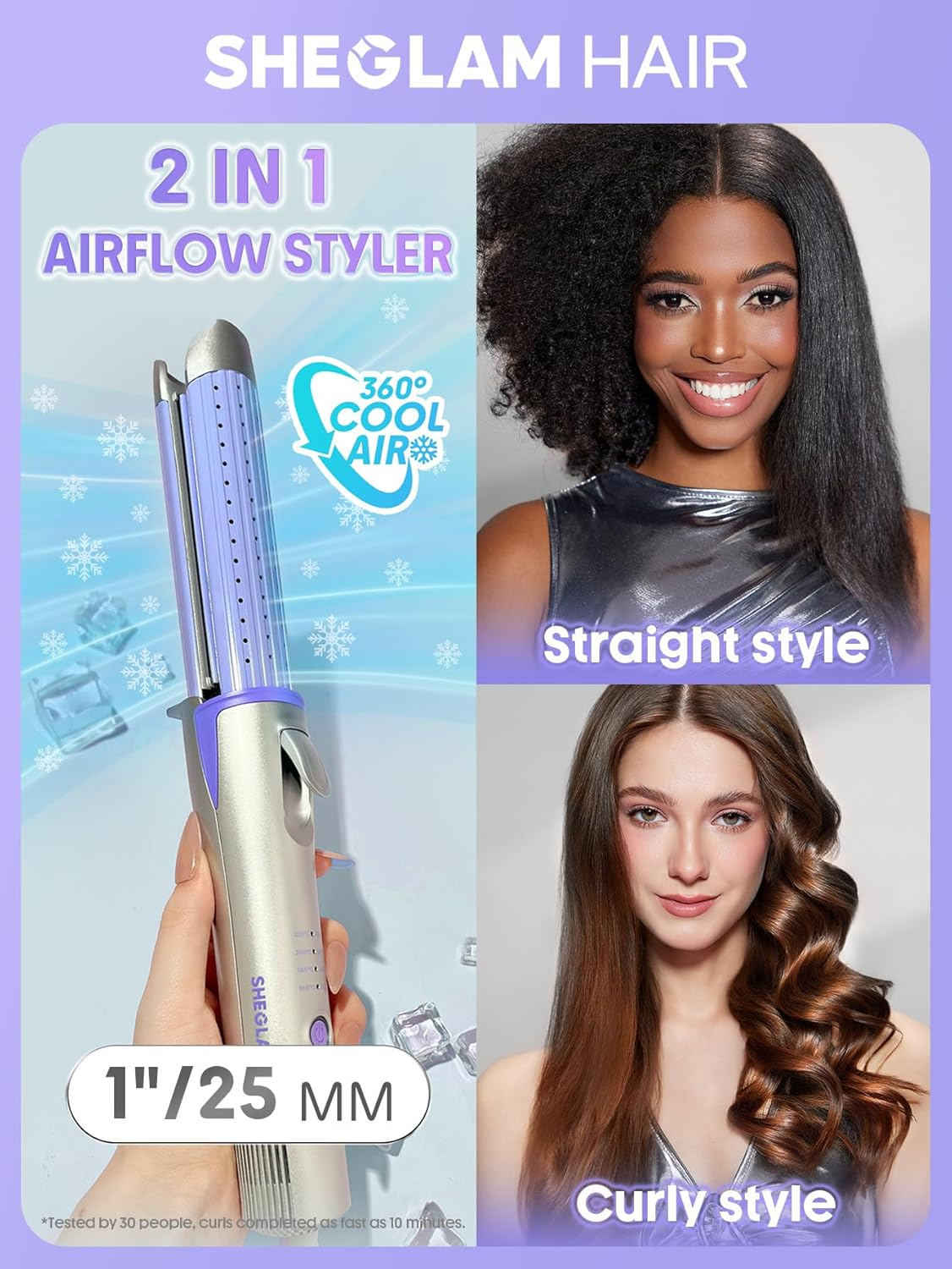 SHEGLAM Cold Air Straightener Comb with 360&deg; Air Flow Styler Curling Iron, Hair Straightener with Cooling Air Valves for Long-Lasting Hairstyle, 4 Temperature Levels, Dual Tension