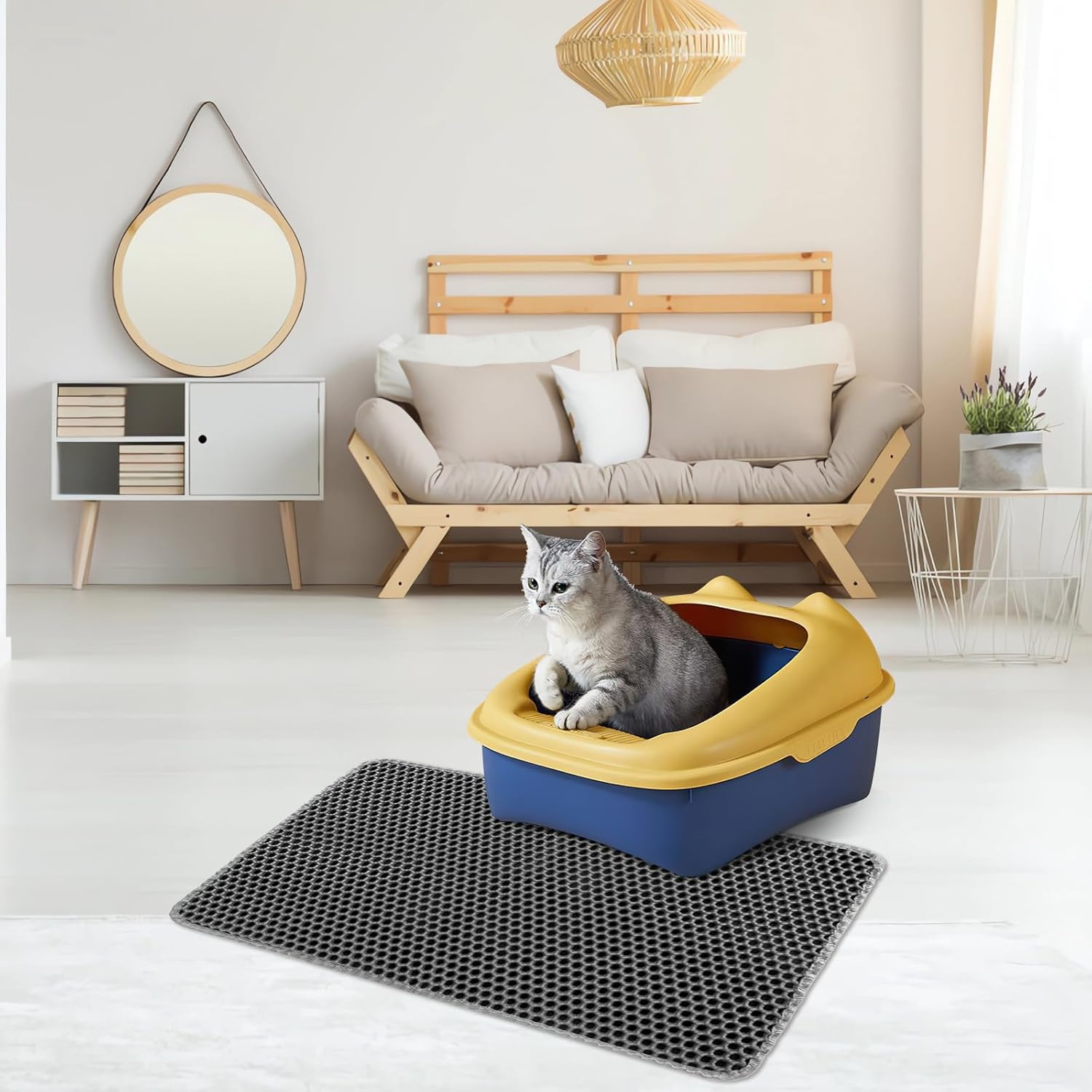 Cat Litter Tray Mat 60 X 40 Cm, Double Layer Waterproof Cat Litter Tray Honeycomb Mat Cat Litter Tray for Litter Control, Cat Litter Mat Grey, Cat Litter Mat for Toilet