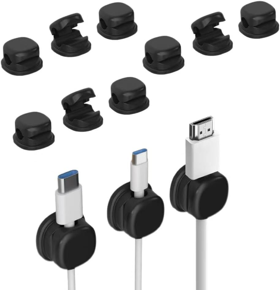 Cable Clips & Cable Management 12-Pack, Spring Cord Organizer for Desk and Nightstand, Phone Charger Cord Holder for Home Office Organization - 12 Pieces, Black image number 4