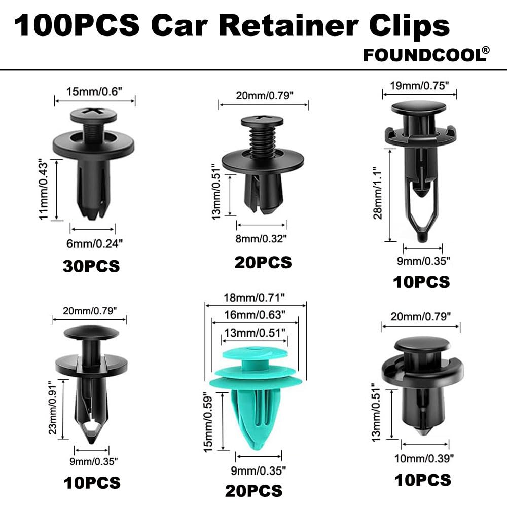 105Pcs-6 Types Universal Car Trim Clips Retainers Panel Push-Type Pins Rivets Fasteners Replacement Molding for Cars Trucks Suvs Bumper Door Fender Engine Cover Removal Tools image number 2