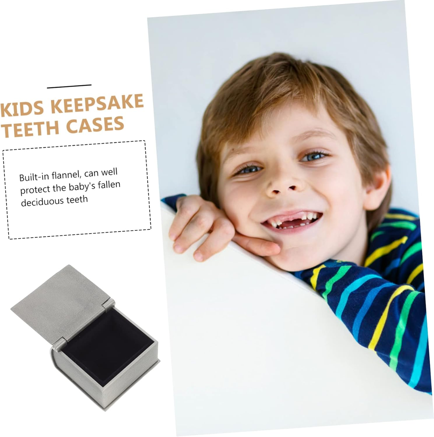 Abaodam 2 Pcs Baby Teeth Keepsake Boxes Metal First Tooth Storage Containers for Newborns Vintage Style Curl Organizer Photo Frame Silver Color image number 4