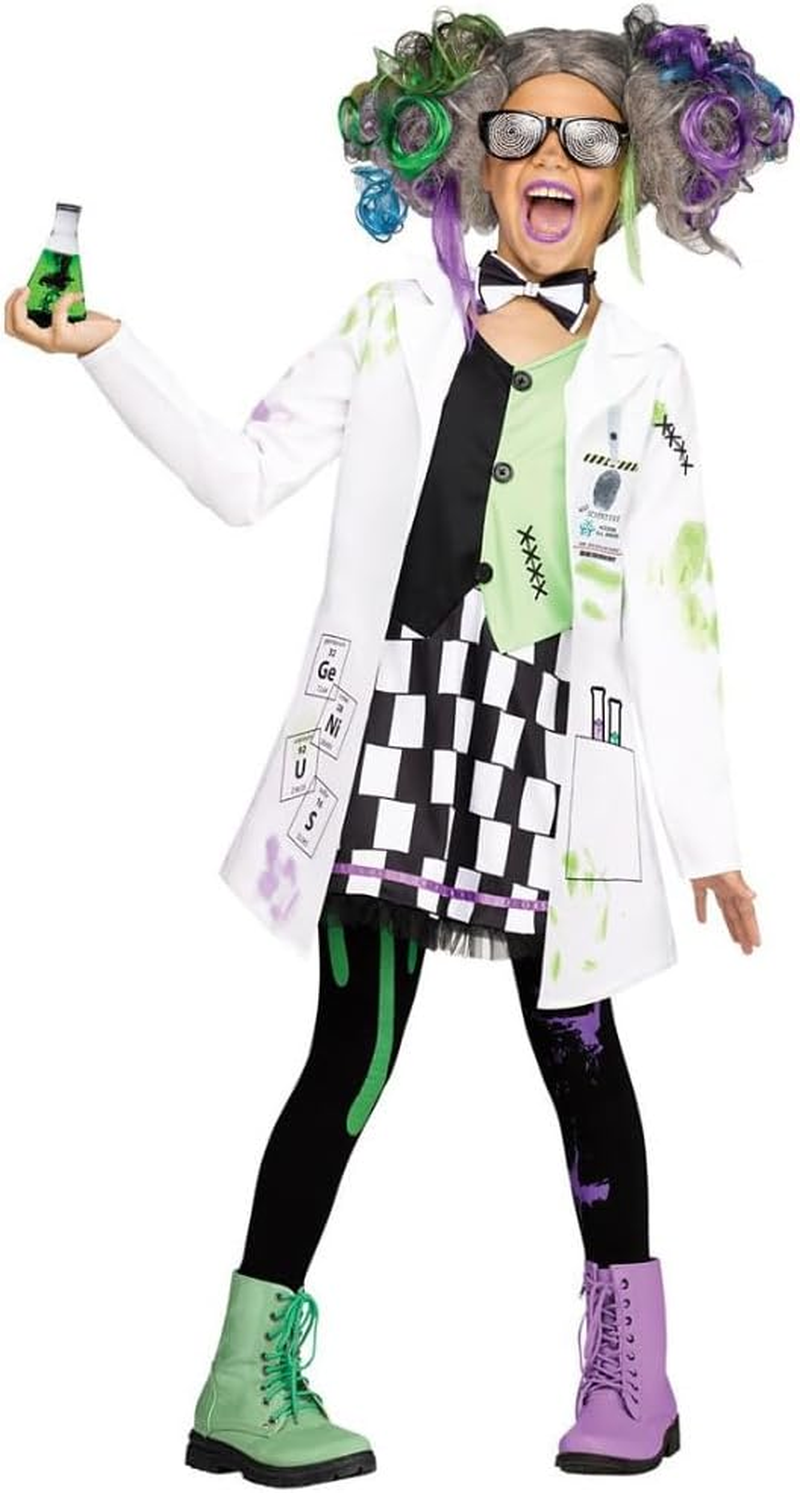 Mad Scientist Costume for Girls Boys Crazy Science Lab Coat Kids Halloween Dress up Costume image number 4