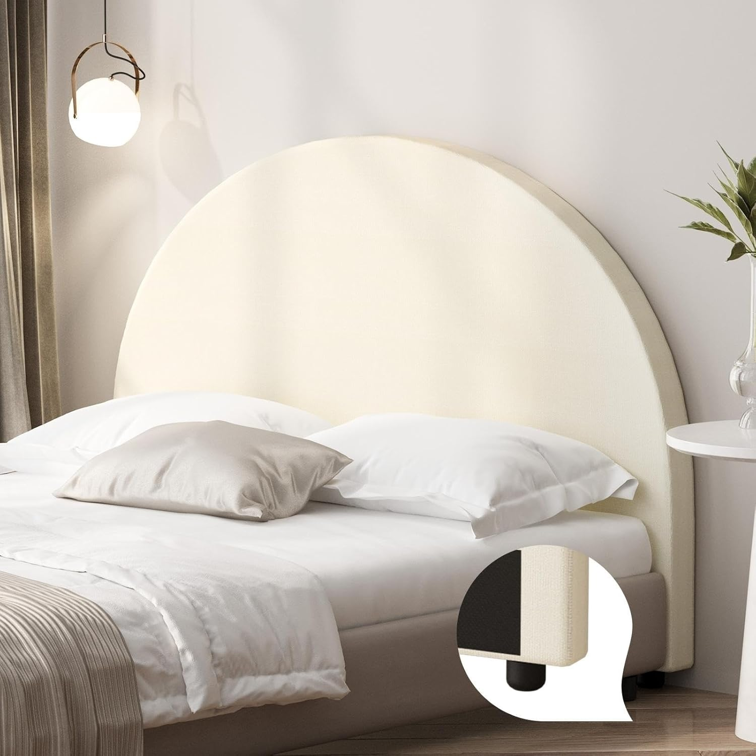 OIKITURE Headboard with Faux Line Fabric King Single Bed Head Bedhead