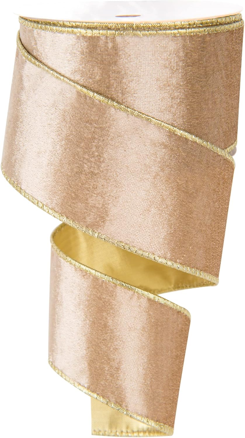 2.5Inch X 10 Yards Christmas Velvet Ribbon,2.5" Wide Wired Ribbon for Christmas Crafts Decoration, Wrapping Crafts (Champagne Gold) image number 5