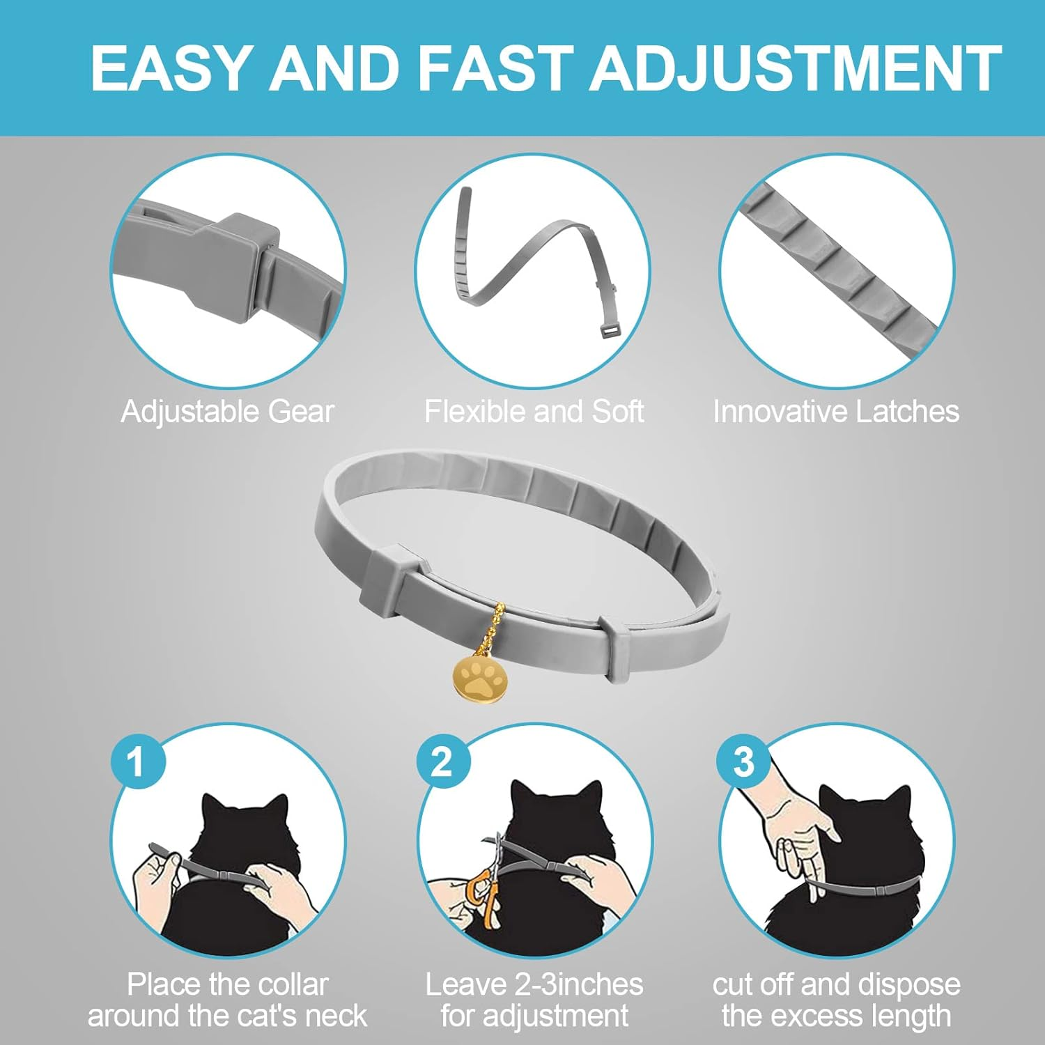 4 Pcs Cat Calming Collar Adjustable Lavender Scent Relaxing Cat Collar with 2 Pendant for Puppies Reduce Stress Aggression Anxious, up to 15 Inches(Grey, Silver) image number 4