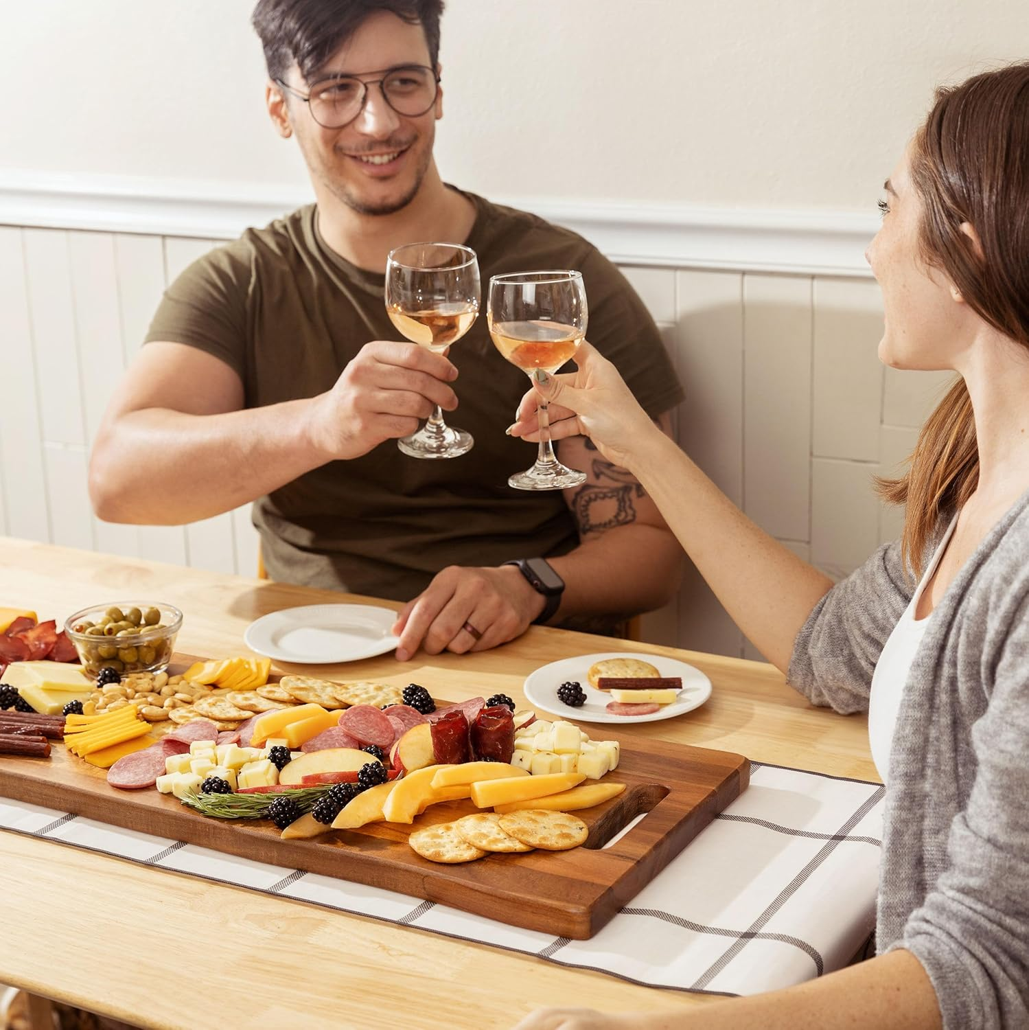 Large Acacia Serving Board with Handles, 36 X 12 Inch Rectangular Charcuterie Platter, Natural Wood Server for Meat, Cheese Board, and Party Appetizers, Extra Long 3Ft, Light - Light image number 6