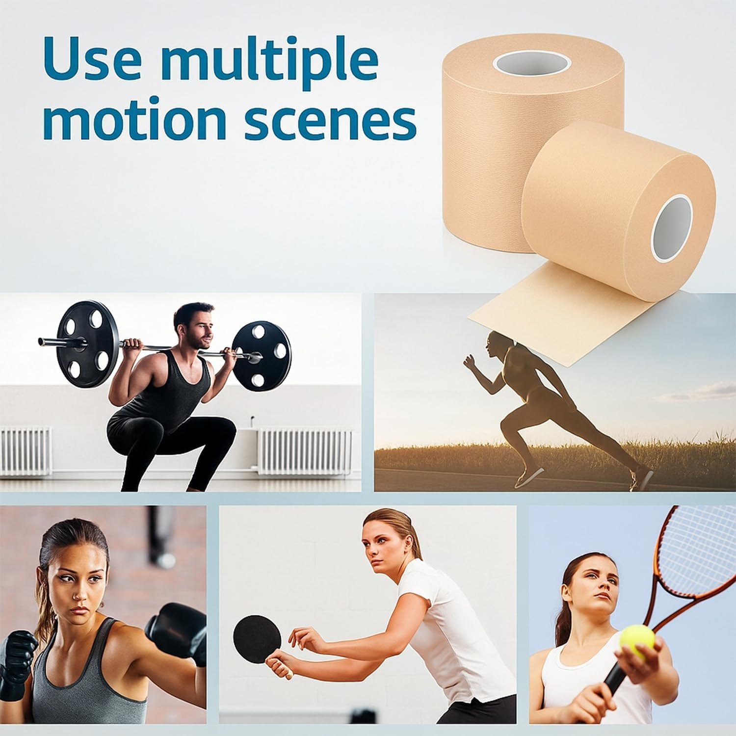 Athletic Sports Tape 3 Rolls (2.75" X29.5Yards) -Strapping Tape and Kinesiology Tape, Latex-Free Breathable Material, Easy-Tear Cohesive Bandage for Wrists, Knees and Ankles &ndash; Fengea image number 1