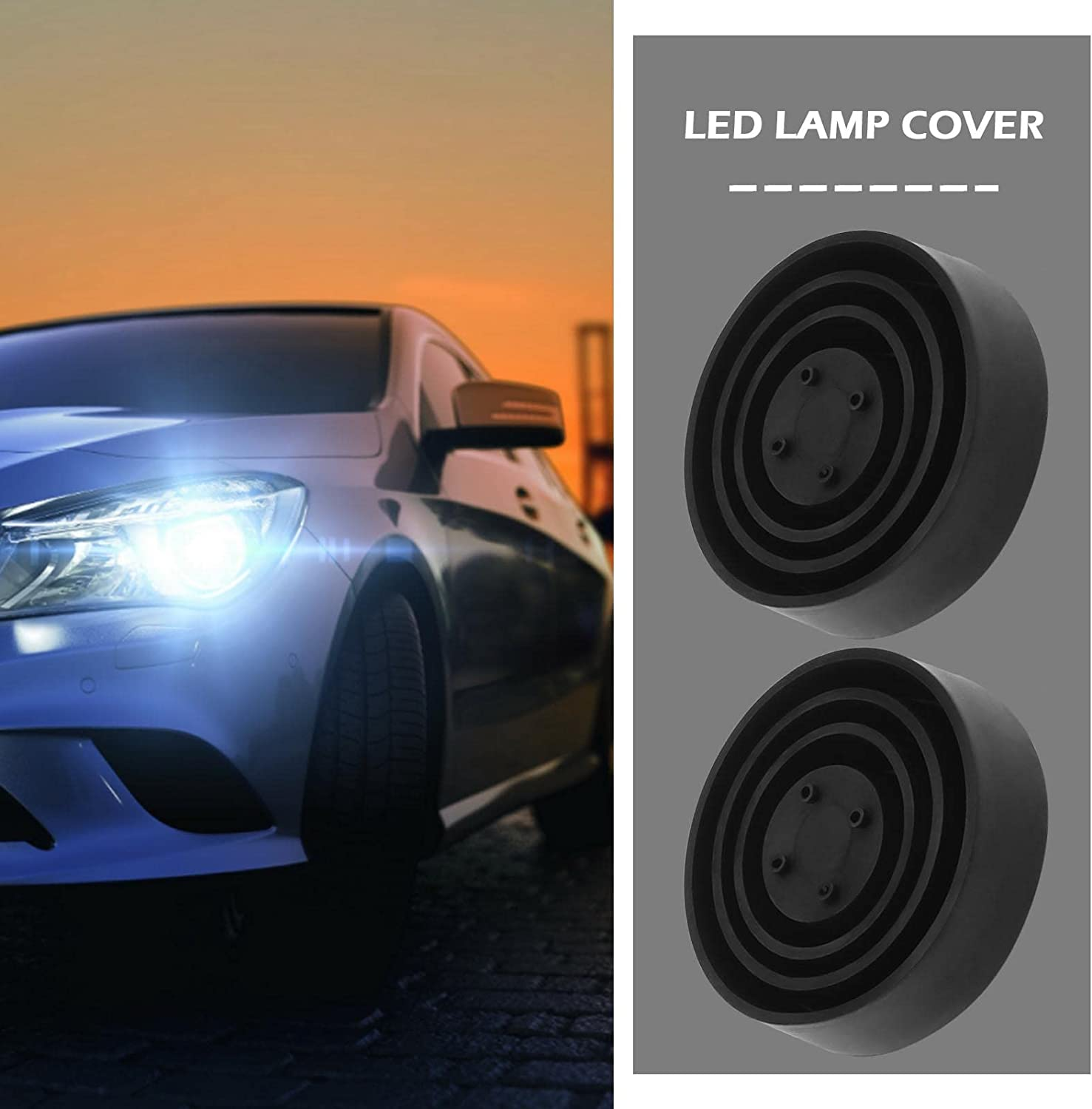 Emsea 2PCS Car LED Headlight Dust Covers 45-90Mm Rubber Seal Waterproof Dustproof Headlamp Cap Car Headlight Housing Shell Cap Black