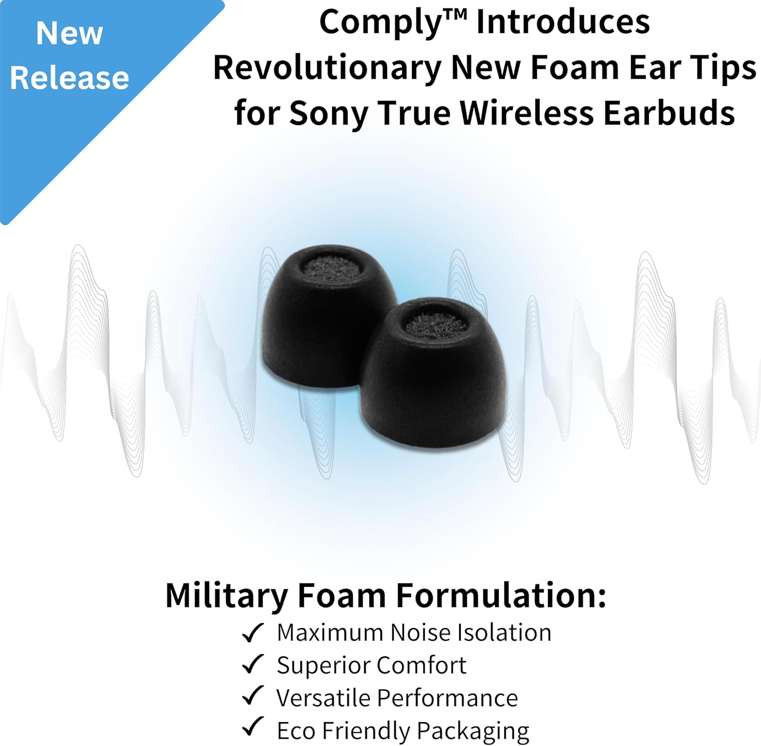 Comply Premium Foam Earplugs Compatible with Sony True Wireless XM5, XM4, Linkbuds S & C700N, Size S, New 2025 Version with Cleaning Tool, Black, 3 Pairs, Made in the USA