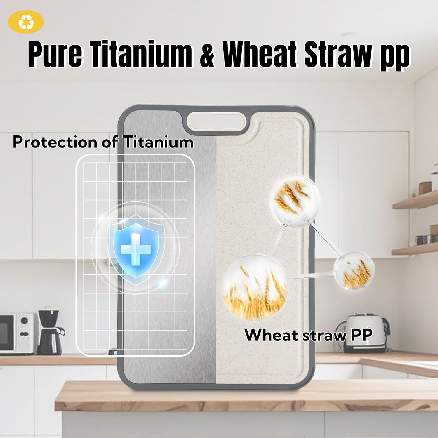 CHDEXU Titanium Chopping Board for Kitchen, Double Sided Cutting Board for Meat Vegetables Fruit, 38.5X26.5Cm Large Titanium Cutting Board with Handle Easy to Clean image number 2