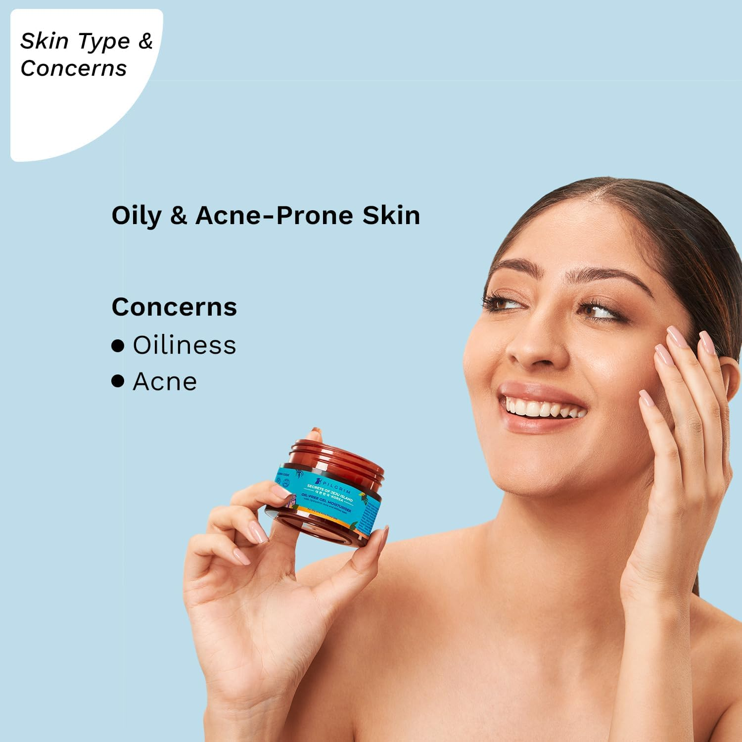 Pilgrim Korean Oil Free Gel Moisturizer for Oily Skin with Hyaluronic Acid & Willow Bark Extracts | Moisturiser for Face | Suitable for Oily & Acne-Prone Skin| Men & Women | Korean Skin Care | 50Gm image number 3