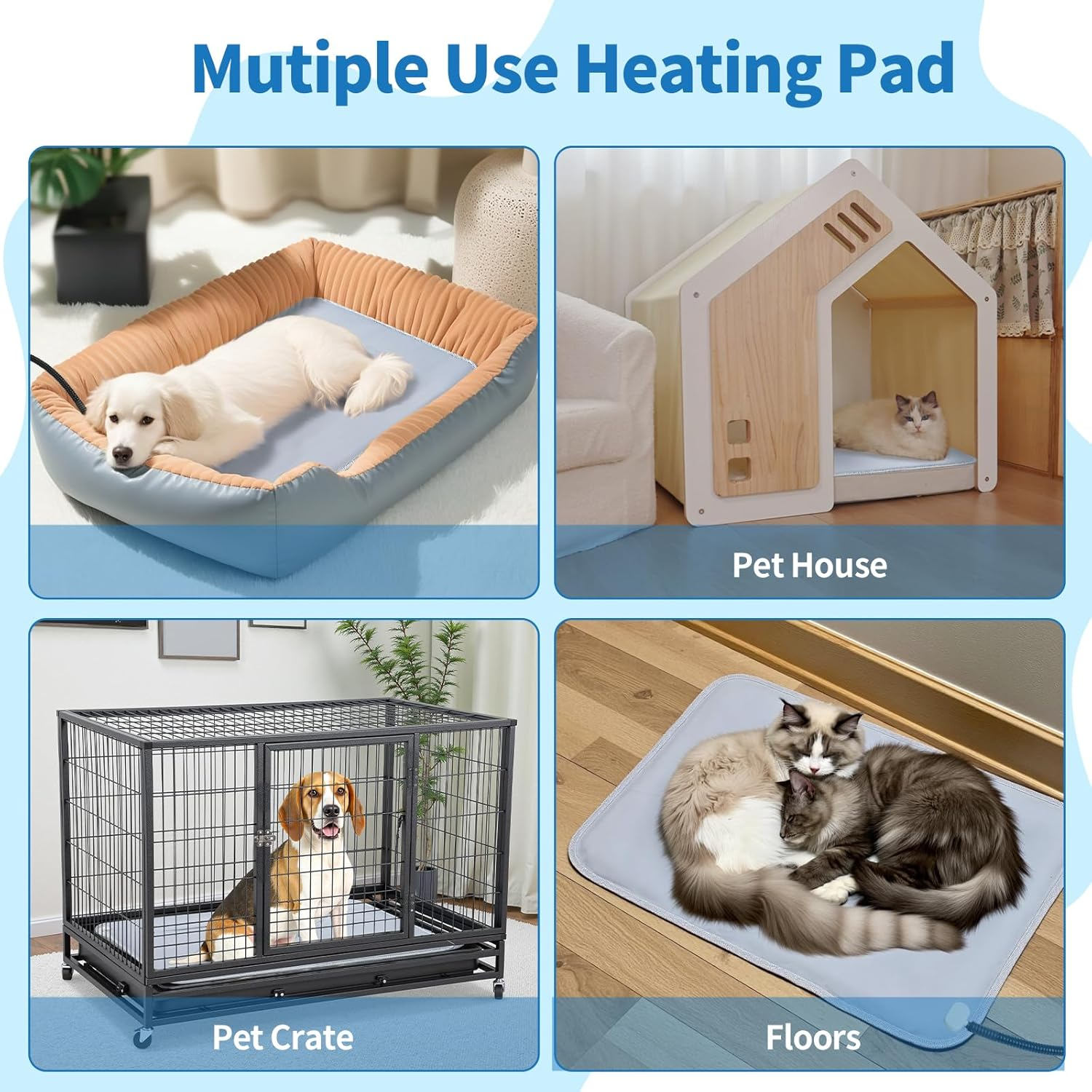 Heated Cat Bed 60X90Cm Waterproof Pet Heating Pad with Smart Thermostat, Electric Heating Mat for Cats and Small Dogs, 9-Level Temp Adjustable, Chew Resistant Heat Mat for Pets image number 1