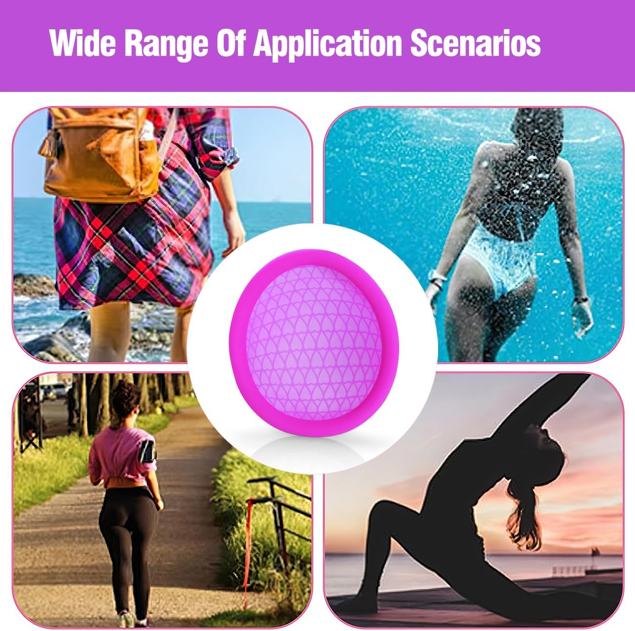 Menstrual Cups,2 Pcs Thin Fit Menstrual Disc,Large Capacity Menstrual Cup Wear for 12 Hours,Period Disc with Medical Grade Silicone,Reusable Menstrual Flow Cup for Women Periods(Pink S+Purple L) image number 6