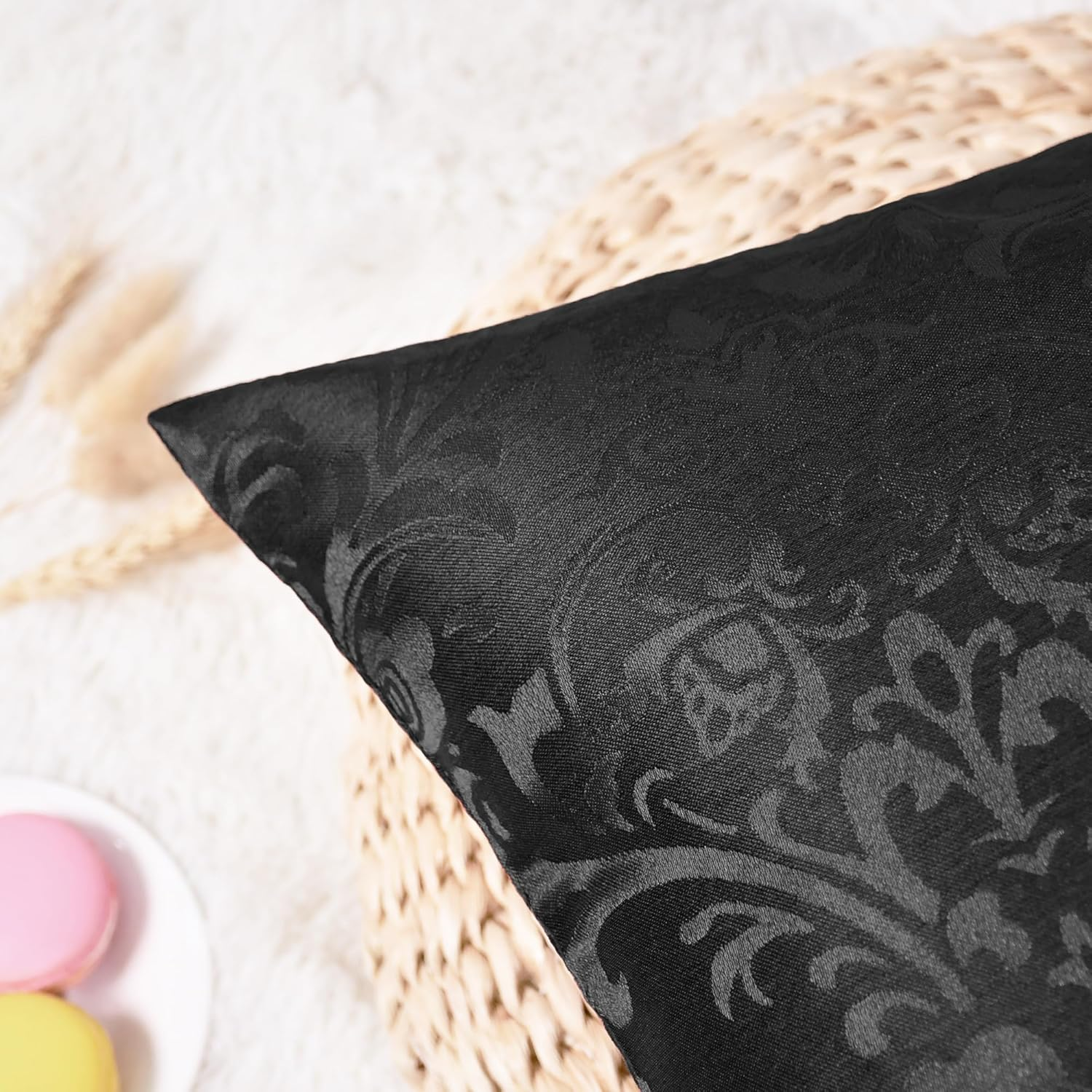 Pack of 2 Calitime Throw Pillow Covers Cases for Couch Sofa Home Decoration Vintage Damask Floral Shining & Dull Contrast 18 X 18 Inches Black image number 5