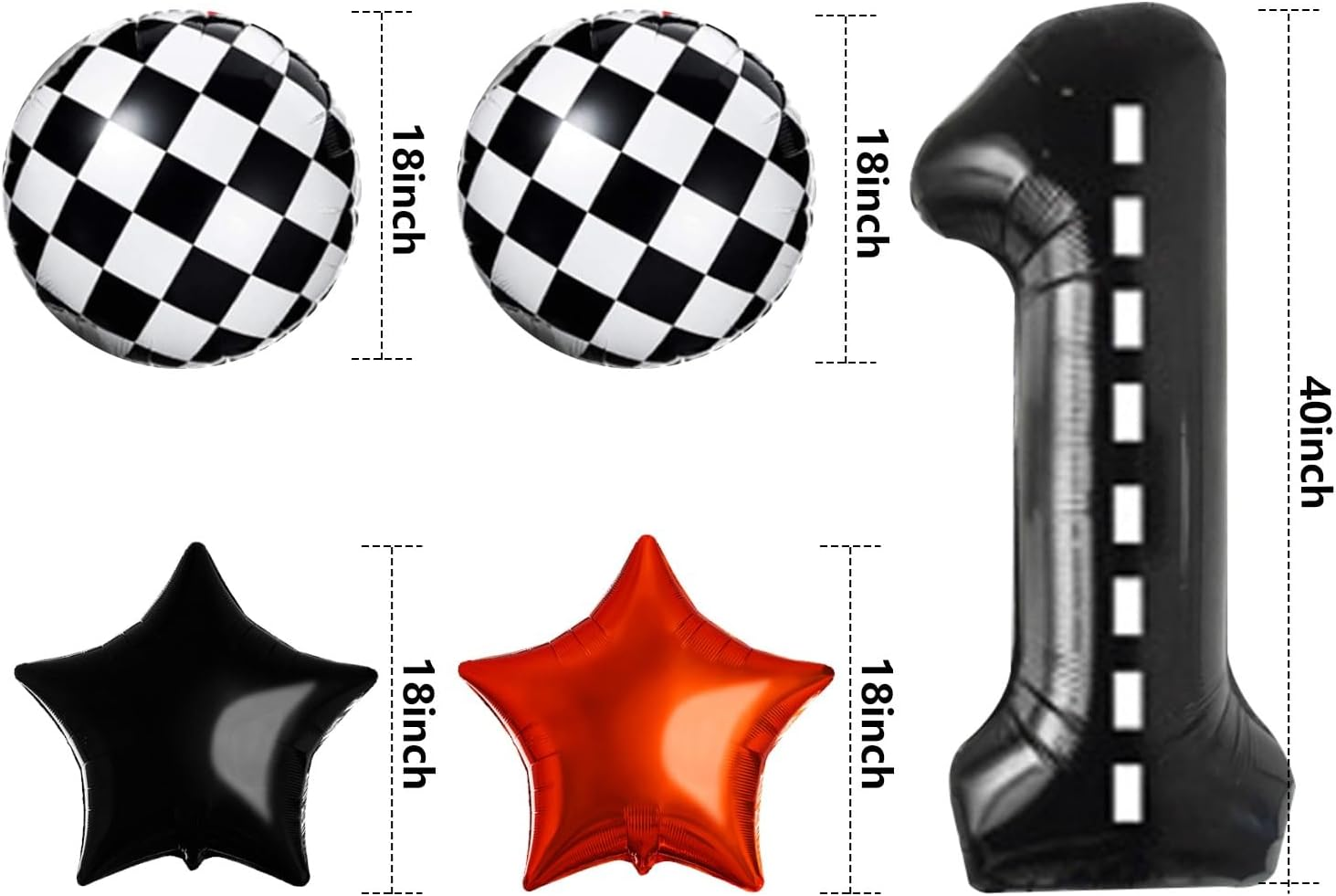 5Pcs Racing Car Balloon Set - Fast One Party Decoration with Number 1, Checkered Star, and Black White Balloons for Race Car Decor and 1St Birthday image number 1