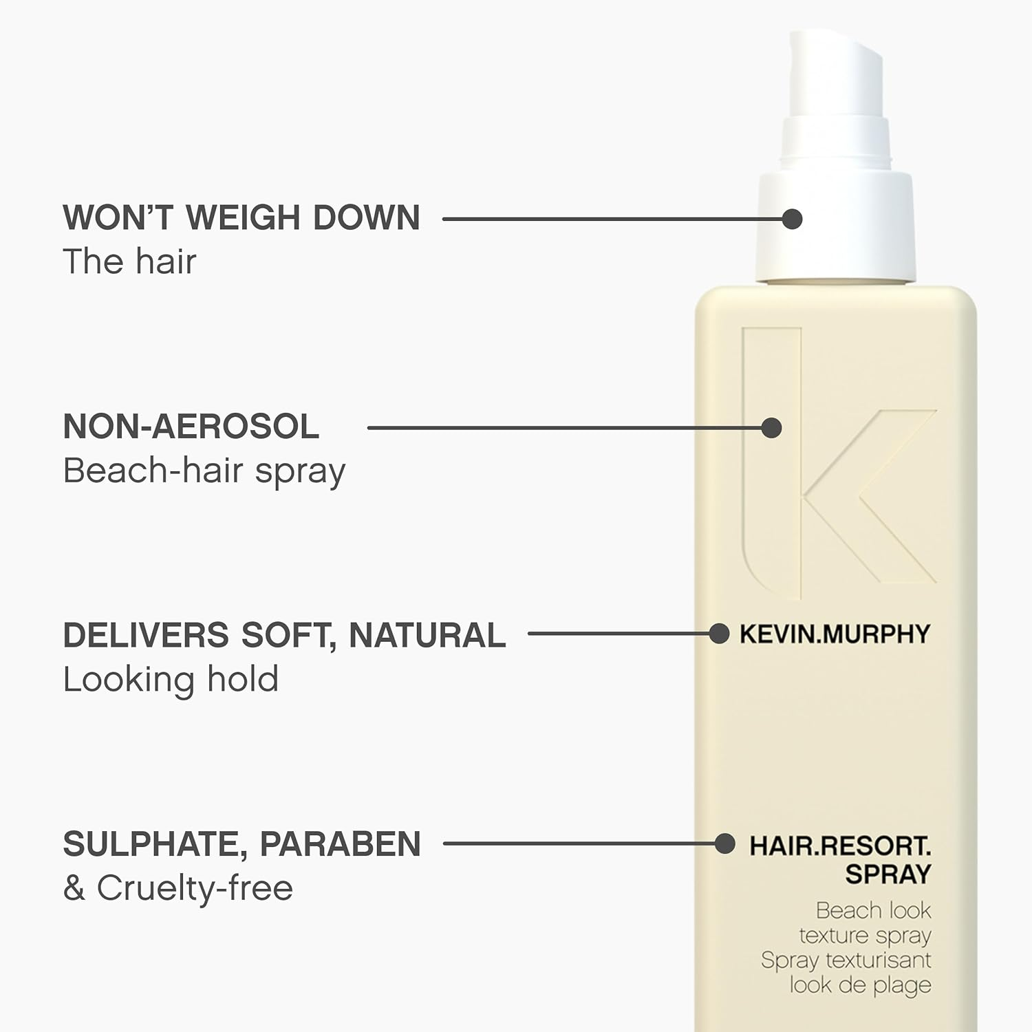 KEVIN.MURPHY HAIR.RESORT.SPRAY Beach Waves Texturising Hair Spray - for Fine & Long Hair - Sulphate-Free, Lightweight & Volumising Styling Spray with Hydrolysed Silk, Wheat Amino Acids & Citrus Oils - 150 Ml image number 6