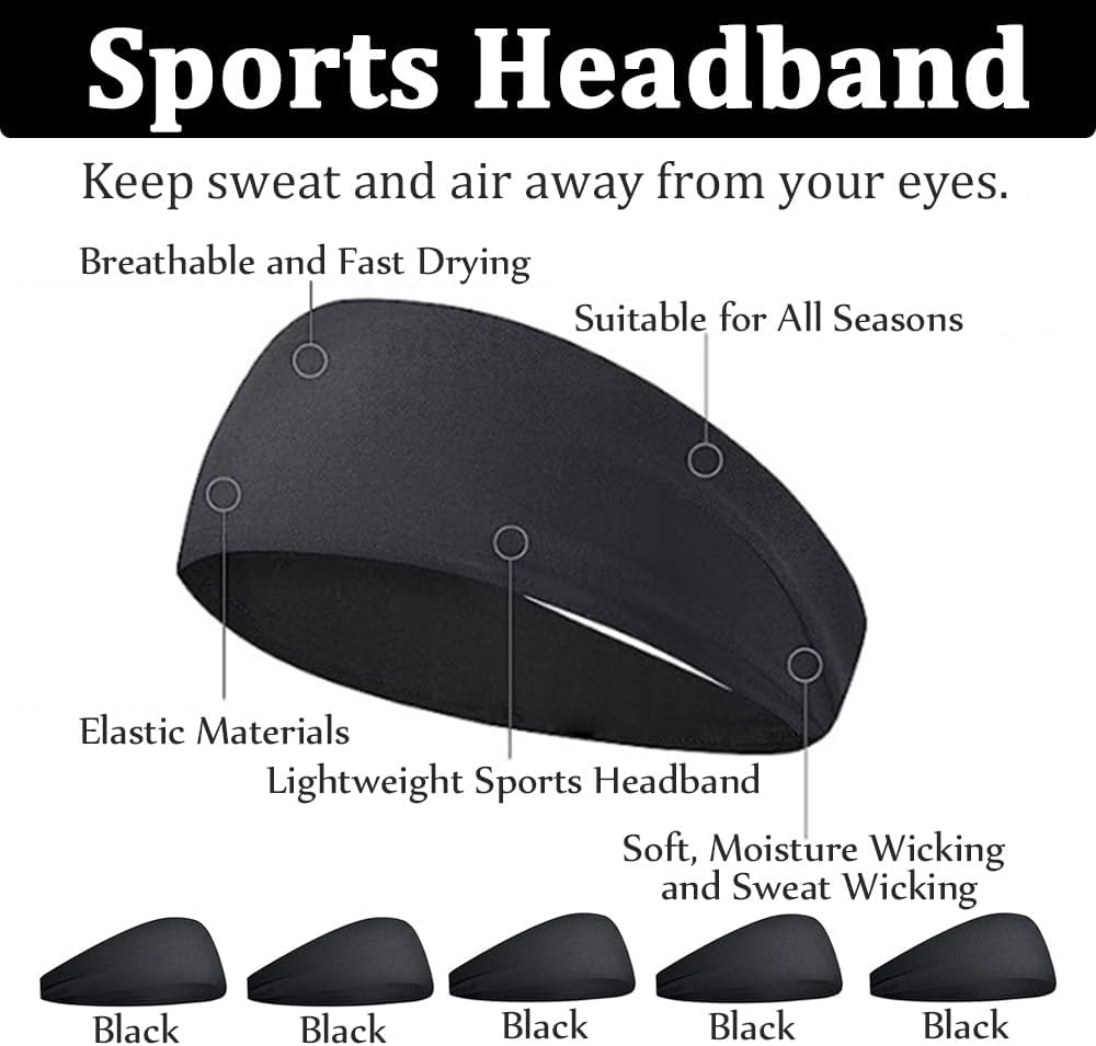 Sports Headbands for Men (5 Pack),Moisture Wicking Workout Headband, Sweatband Headbands for Running,Cycling,Football,Yoga,Hairband for Women and Men image number 3