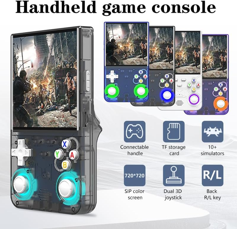 R36 Ultra Retro Handheld Game Console, 4.0" IPS Screen Portable Video Game Console ,Linux System with Colorful Double Joystick Built in 128G Card & 30000 Games (Black,128G) image number 1