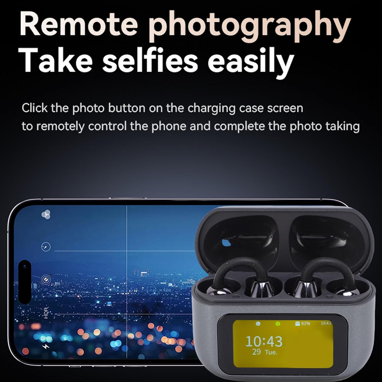 Plyisty Wireless Earbuds, Bluetooth 5.49 Sports Headphones, LCD Touch Screen Charging Case, Hifi Speaker, Directional Stable Transmission, for Training, Running (Black) image number 6