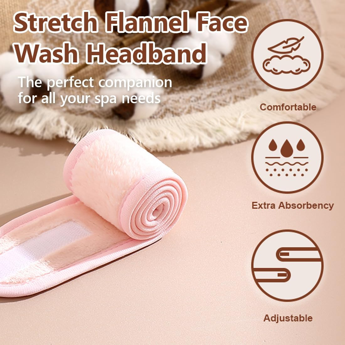 SGERUFZ Pack of 3 Face Wash Headbands, Coral Fleece Elastic Makeup Headband (Green, Pink, Light Beige) image number 1
