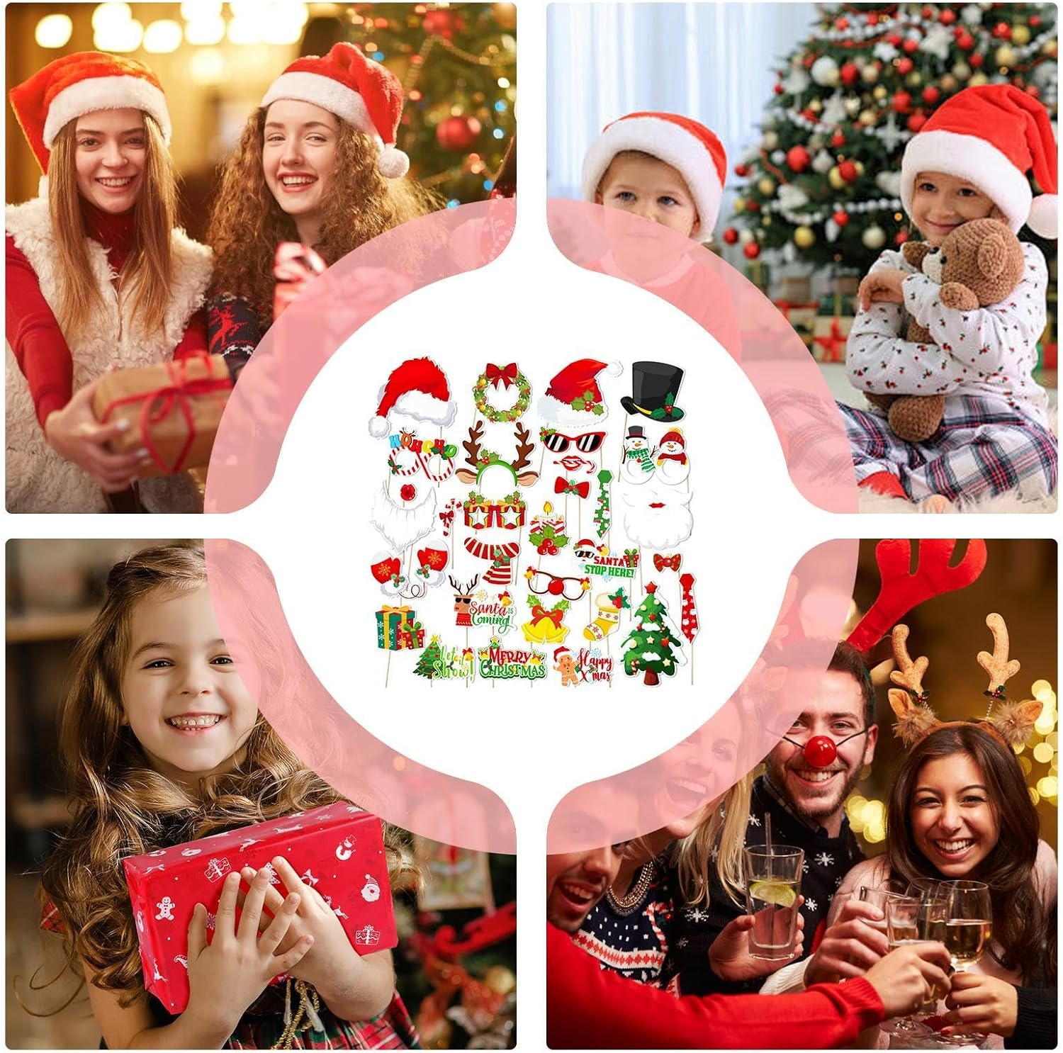 Christmas Photo Booth Props - Christmas Photo Booth Props Kit | 30 Count Party Craft Backdrop Signs | Funny Selfie Posing Glasses Frames, Christmas Pose Sign Kits for Adults and Kids image number 5