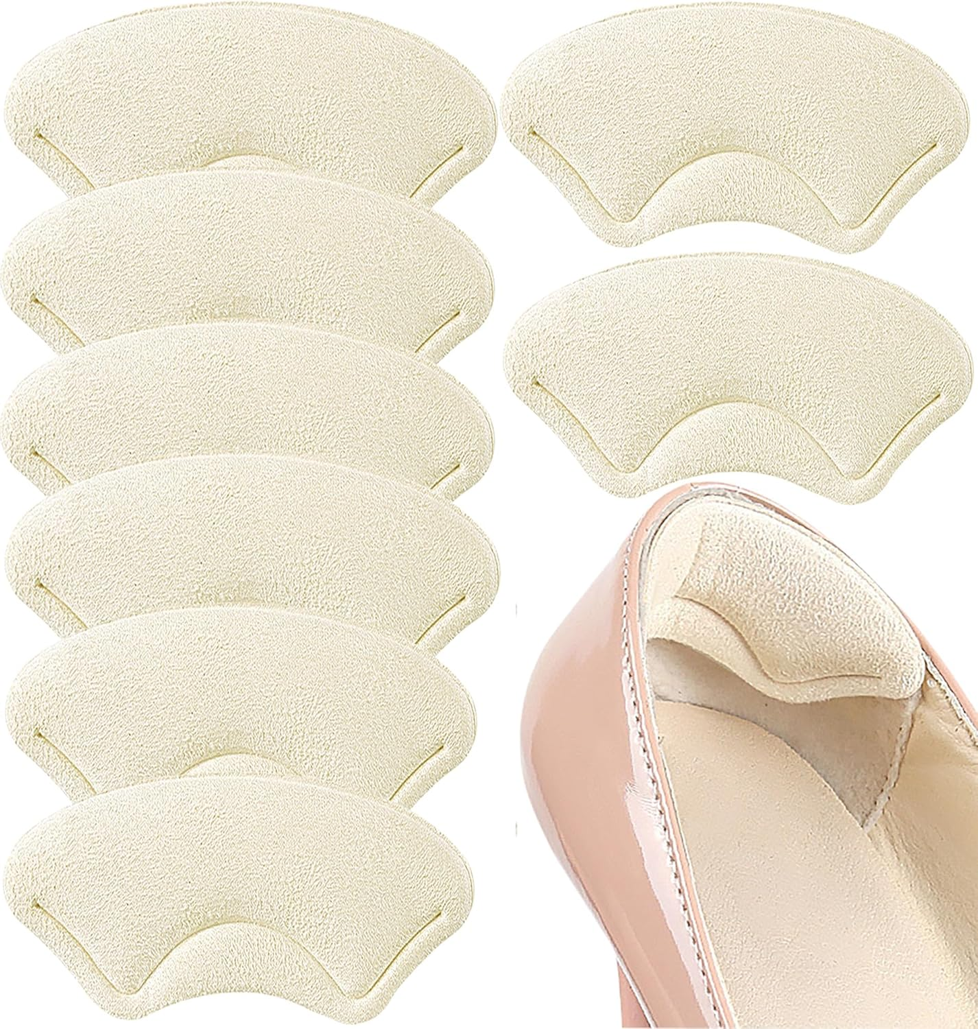 YBVABE Heel Grips for Shoes Too Big - 8 Pieces Self-Adhesive Heel Cushion Inserts to Prevent Slipping, Rubbing, Blisters, Foot Pain, Heel Protectors Liner to Improve Shoe Fit & Make Shoes Fit Tighter (Beige) image number 1