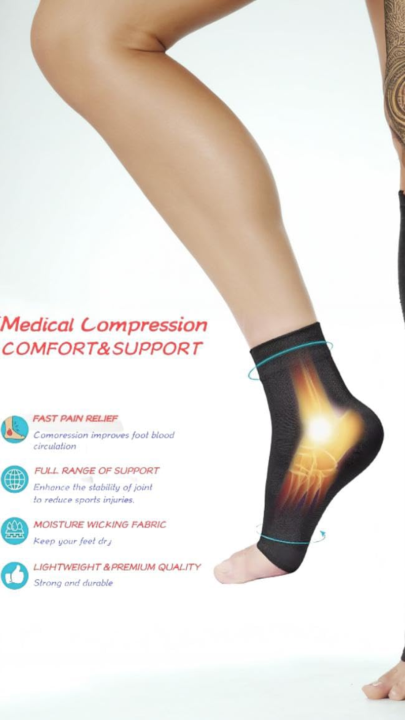 Honwor 3 Pairs of Pain-Relieving Compression Socks for Neuropathy, Ankle Support, Tendonitis, and Plantar Fasciitis - Brace for Women and Men, Size L-XL, Color: Black image number 1