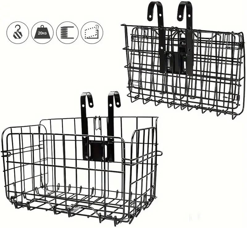AIMALL Folding Metal Bike Basket Front and Rear Bicycle Storage Basket 12.8 X 7.9 X 8.7 Inches for Mountain and Folding Bikes