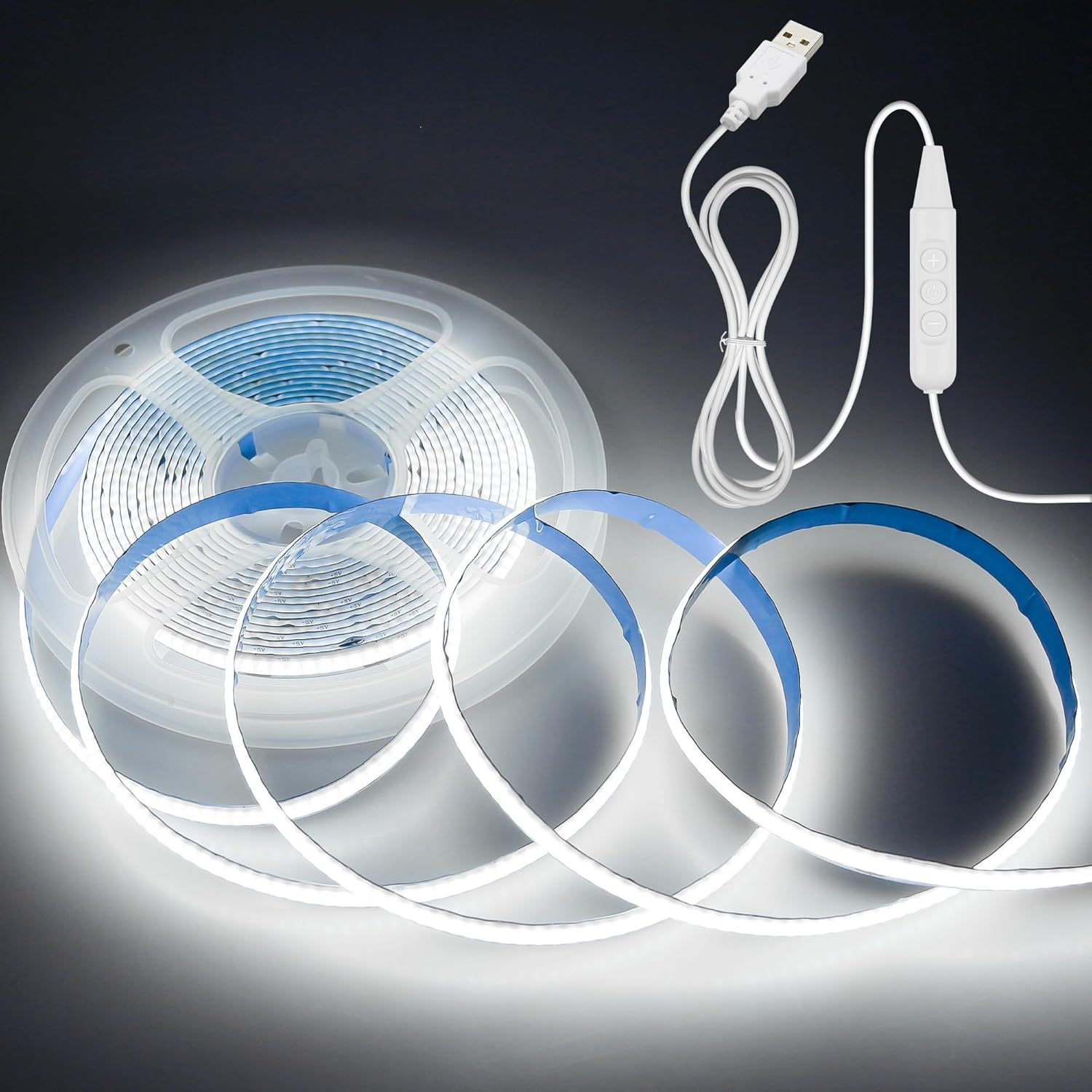 Aclorol 3M COB LED Strip Light Warm White 3000K 5V USB Flexible LED Light Strip 8Mm Width Dimmable CRI85+ Dotless LED Tape Light High Density 320Leds/M for Bedroom Kitchen under Cabinet Home Decor