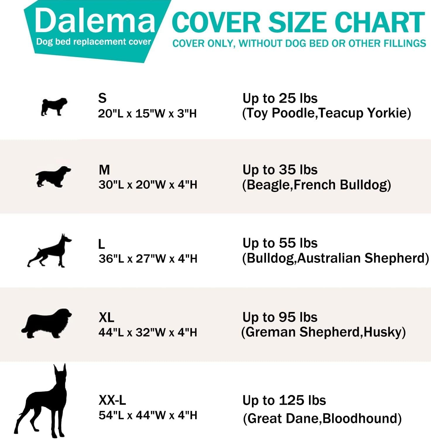Dalema Dog Bed Cover,Waterproof Tough Plastic DIY Pet Bed Cover,Non Stick Hair Easy to Clean Rectangular Fillable Dog Bed Covers with Zipper(Dark Grey,44" L X 32" W X 4" Th,Cover Only) image number 4